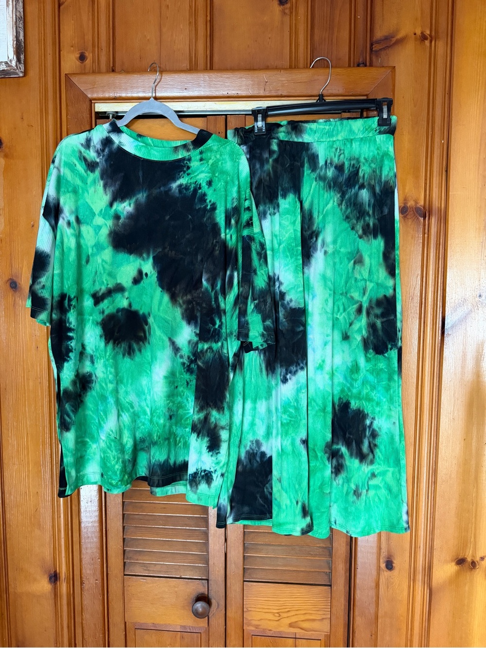 Dressed in Lala Green Black Tie Dye Ribbed Matching Set XL